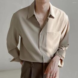 Men's Casual Shirts Lapel Long Sleeve Single-breasted Men Shirt Solid Color Business Dress Top Slim Fit Patch Pocket Draped Work