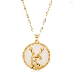 Pendant Necklaces Deer Necklace Fashion 18K Gold Plated Stainless Steel Moonstone Animal Lucky For Women Christmas Gifts