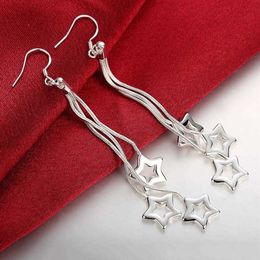 Charm Selling high quality 925 Sterling Silver Earrings fashion Jewellery elegant Woman Tassel hanging stars earrings Christmas Gifts Z0323