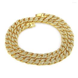 Chains 14mm Miami Curb Cuban Chain Rhinestone Choker Necklace Full Iced Out Hiphop Cz Bling Rapper Bracelets Jewellery For Men Women