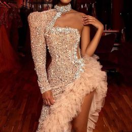 Casual Dresses Sexy Woman Annual Meeting Dress Maxi One-shoulder Sleeve Sequin Stitching Mesh Irregular Fringed Ball Evening