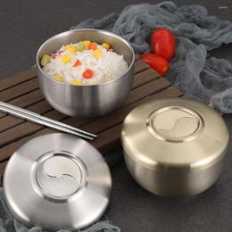 Bowls Dinner Bowl Soup Anti-slip Bottom Practical Stainless Steel Double-wall Heat Insulated Rice For Kitchen