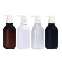 Plastic Bottle White Lotion Press Pump Round Shoulder PET Frost Brown Black White Bottles Refillable Cosmetic Showergel Packaging Container