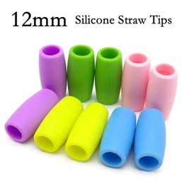 Drinking Straws 12mm Multi-Colors Food Grade Silicone Straw Tips Cover Soft Reusable Metal Stainless Steel Nozzles Only Fit For 1 295y