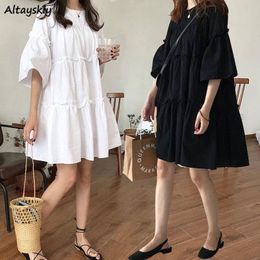 Casual Dresses Dresses Women A-line Loose Casual Mini Solid Simple Pregnant Lady Korean Style Trendy Student Girls Vestido Chic Summer Sundress 230323