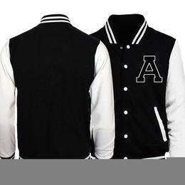 Men's Jackets letter A Baseball Jacket Coat Black White Slim Fit University Varsity Jackets Coats Uuniform Motorcycle Bomber Streetwear Fleece 230323