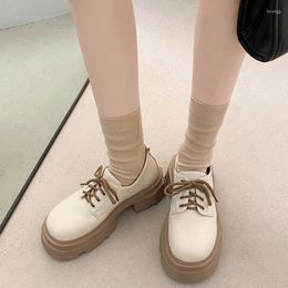 Dress Shoes Simple Leather For Women 2023 Spring White Retro Thick Soles Single High Heels Platform