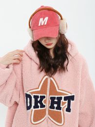 Womens Hoodies Sweatshirts Star Flocking Letter Cashmere Hooded Cardigan Women Y2K Retro Lazy Thick Warm Loose Couple Fashion Coat Autumn Winter 230323