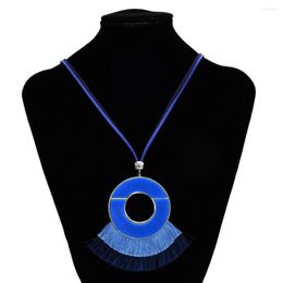 Pendant Necklaces Ethnic Double Layers Blue White Cotton Thread Tassel For Women Boho Rope Chain Necklace Tribal Turkish Jewellery