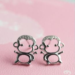 Stud Earrings Creative Exquisite Cute Animal Silver Plated Jewellery Fashion Little Crystal Monkey Hollow Female E292