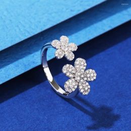Cluster Rings S925 Terlina Ouco Daisy Female Ring Micro Inlaid Diamond Full Size Flower Europe And America Cross Border Product