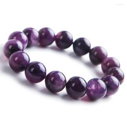 Strand 14mm Purple Crystal Round Bead Stretch Charm Bracelet For Women Femme Genuine Charoite Natural Stone Bracelets