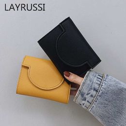 Wallets LAYRUSSI Women Wallet Fashion Card Holder Coin Purse Female UltraThin Folding Buckle Wallets Small Money Purses New Clutch Bag Z0323