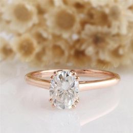 Cluster Rings RandH 14K Yellow Solid Gold 1.5 8 6mm Oval Cut Solitaire Ring Women's Engagement Wedding Moissanite JewelryCluster