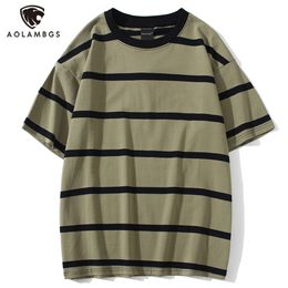 Men's T-Shirts Aolamegs Men T Shirt Color Block Print 3 color Optional Tee Shirts Simple High Street Basic All-match Cargo Tops Male Streetwear 230323