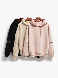 Men s Hoodies Sweatshirts JMPRS Warm Thick Women Fashion Letter Embroidery Pullover Hooded Sweatshirt Casual Pockets Faux Fur Liner Loose Tops 230322