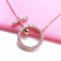 Chains 585 Purple Gold 14K Rose Fashion Inlaid Crystal Geometric Round Necklace Elegant Light Luxury Art Pendant Ladies Jewellery