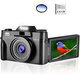 Digital Cameras Ro Lens 4K Camera Flip Screen Selfie Camcorder 48Mp Vlog WIFI Webcam Vintage Video Recorder 16X Wide Angle 8456