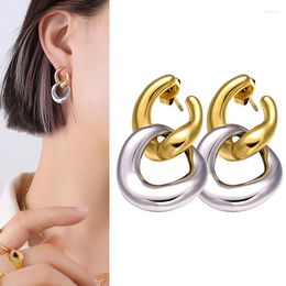 Hoop Earrings 18K Gold Plated Top Brand Hight Quality Titanium Steel Double Chain For Women Gift Jewellery Christmas Female