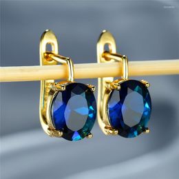 Backs Earrings Luxury Female Blue Zircon Small Charm Gold Silver Colour Clip For Women Boho Crystal Oval Wedding