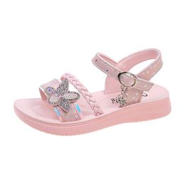 First Walkers Girls Sandals 2023 Summer Sweet Princess Kids Fashion Solid Children Soft PU s Flower Shine Party Shoes 230323