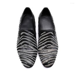 Dress Shoes Genuine Leather Suede Striped Rivet Casual Men's Black Pointed Toe Flat Fashion Slip-on Men Size 38-46