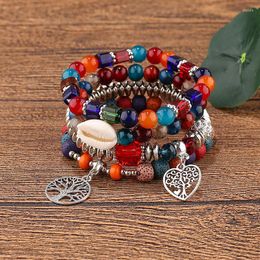 Charm Bracelets Europe America Fashion Cute Multilayer Beaded Chain For Women Boho Natural Seashell Retro Hollow Tree Pendant Bracelet