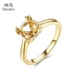 Cluster Rings Shruno Solid 10K Yellow Gold Women Trendy Fine Jewellery Engagement Wedding Semi Mount Ring Setting Fit Round Cut 7.75mm To