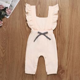 2023 Kids Casual Jumpsuits Solid Colors Square Collar Jumpsuit Lacing Ruffler Onesies Infant Toddler Baby Clothes Vetements Bebe