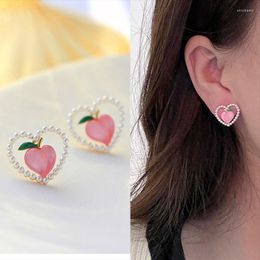 Stud Earrings 2023 Japanese Korean Fashion Cute Peach Love Heart Earring For Women Summer Aesthetic Sweet Piercing Brincos Trend Jewelry