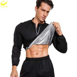 Men's Body Shapers LAZAWG Sauna Jacket for Men Sweat Top Weight Loss Suit Slimming Shirt Body Shaper Exercise Sport Fitness Workout Gym Fat 230322