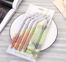 4 1/Set 8.5 inch 304 Stainless Steel Metal Drinking Straw Straight/Bent With Brush Reusable Drinking Straw