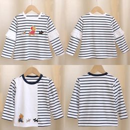 Kids Shirts F Family Autumn Boy Girl Cartoon Bear Embroidery Stripe Long Sleeve T shirt Undershirt Brother And Sister Children's Clothing 230322