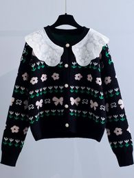 Women's Knits Hsa 2023 Winter Autumn Women Sweater Cardigans Pet Pan Collar Cute Kawaii Knitted Jackets Floral Jersey Mujer