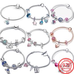 2023 New S925 Sterling Silver Women Pandora Charming Bracelet Summer New Ocean Interweaving Pink Suspending Bracelet Girl Gift