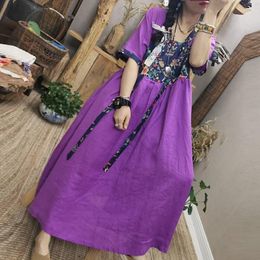 Ethnic Clothing Women Summer Dress 2023 Plus Size Cotton Linen Vintage Robe Sundress Oversized Patchwork Chinese Style Dresses TA2336