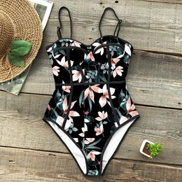 Summer Style One Piece Swimsuit For Women Palm Print Swimwear Leaves Printed Monokini Pad Bathing Suit Beach Wear Female Bain