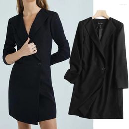 Women's Suits Elmsk Women Blazers And Jackets England Style Fashion Office Lady Solid Long Blazer Sexy Party Dress Mujer 2023