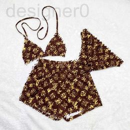 Women's Plus Size Swimwear popular 3pcs Set Women Letter textile Designer Bikini Suit Classic Print Lace-up Bra Crop Top Briefs Shorts Swimsuit Ladies Beachwear S-2XL