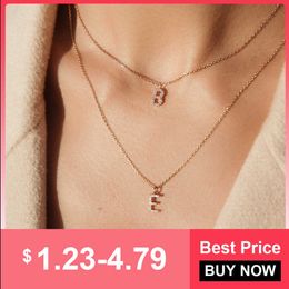 Pendant Necklaces Women Tiny Letter AZ Initial Necklaces Small Shiny Letter Girl Chain Choker Gold Colour Stainless Steel Layered Collar Jewellery Z0321