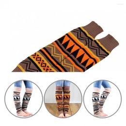 Women Socks Lady 1 Pair Bohemia Colour Block Thicken Warm Long Boot Autumn Winter Geometric Pattern For Office