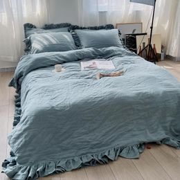 Bedding Sets Ruffle Grey Blue Four Piece Set