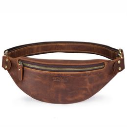 Waist Bags 100 Crazy Horse Leather Packs Travel Fanny Pack For Men Male Belt Multifunction Chest 230323