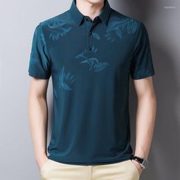 Men's Polos Summer Short Sleeve Thin Polo Shirt Men Solid Color Business Casual Flower Printed Men's Tops Korean Fashion Clothing 3XL