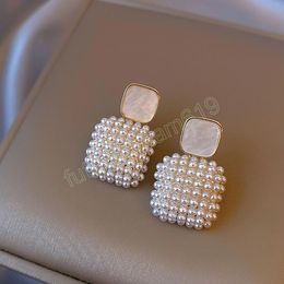 Simple Rice Pearl White Square Dangle Earrings For Women Ins Korean Fashion Jewellery Girls Sexy Accessories