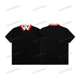 xinxinbuy Men designer Tee t shirt 23ss Collar Jacquard Letter short sleeve cotton women Black White blue red M-XL