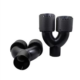 1 Pair Y Model Three-layer Tail Pipe Carbon Exhaust Tips 304 Stainless Steel For Any Car Matte Rear Nozzles