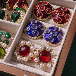Stud Earrings Enamel Dripping Glaze Colorful Zircon French Vintage Elegant Ear For Women Party Jewelry Autumn Winter Earring HUANZHI