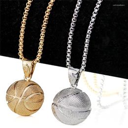 Pendant Necklaces Stainless Steel Chain Gold Silver Colour Basketball Necklace For Men Women Charm Sport Ball Jewellery Party Outside