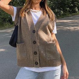 Women's Knits YICIYA Knitted Casual Autumn Winter 2023 Women Oversized Cardigan Top V Neck Sleeveless Vest Sweater Button Pocket Loose